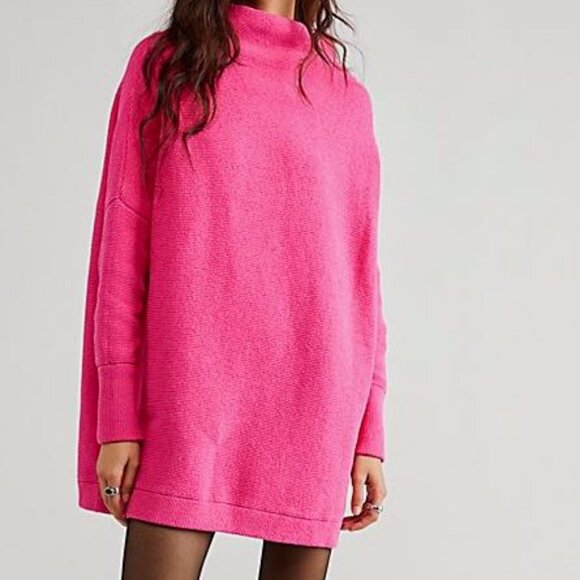 Free People Ottoman Mock Neck Slouchy Tunic Sweater Pink Size Medium - Picture 1 of 10